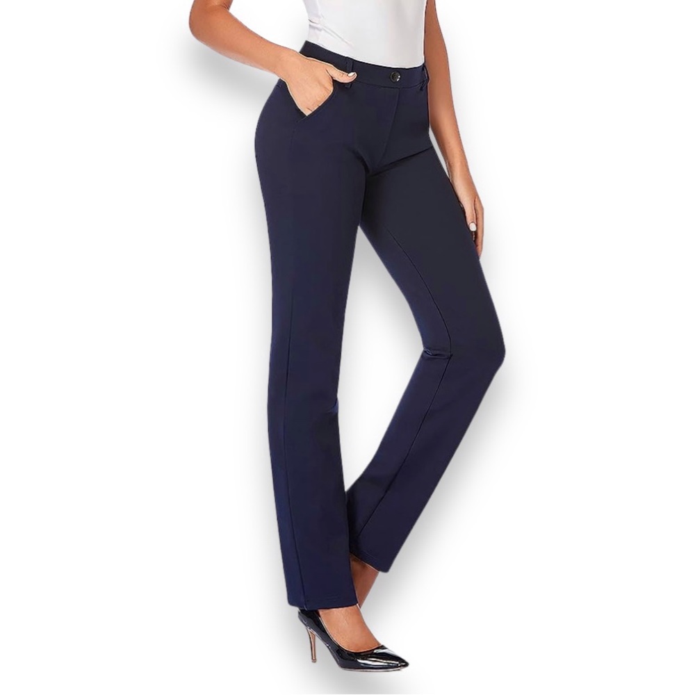 Rafaella petites Stretchy Straight Dress Pants with Pockets Navy 12p